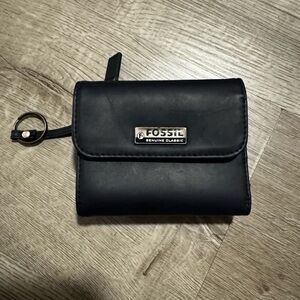 (SOLD) Fossil Black Wallet with Gold Accents
